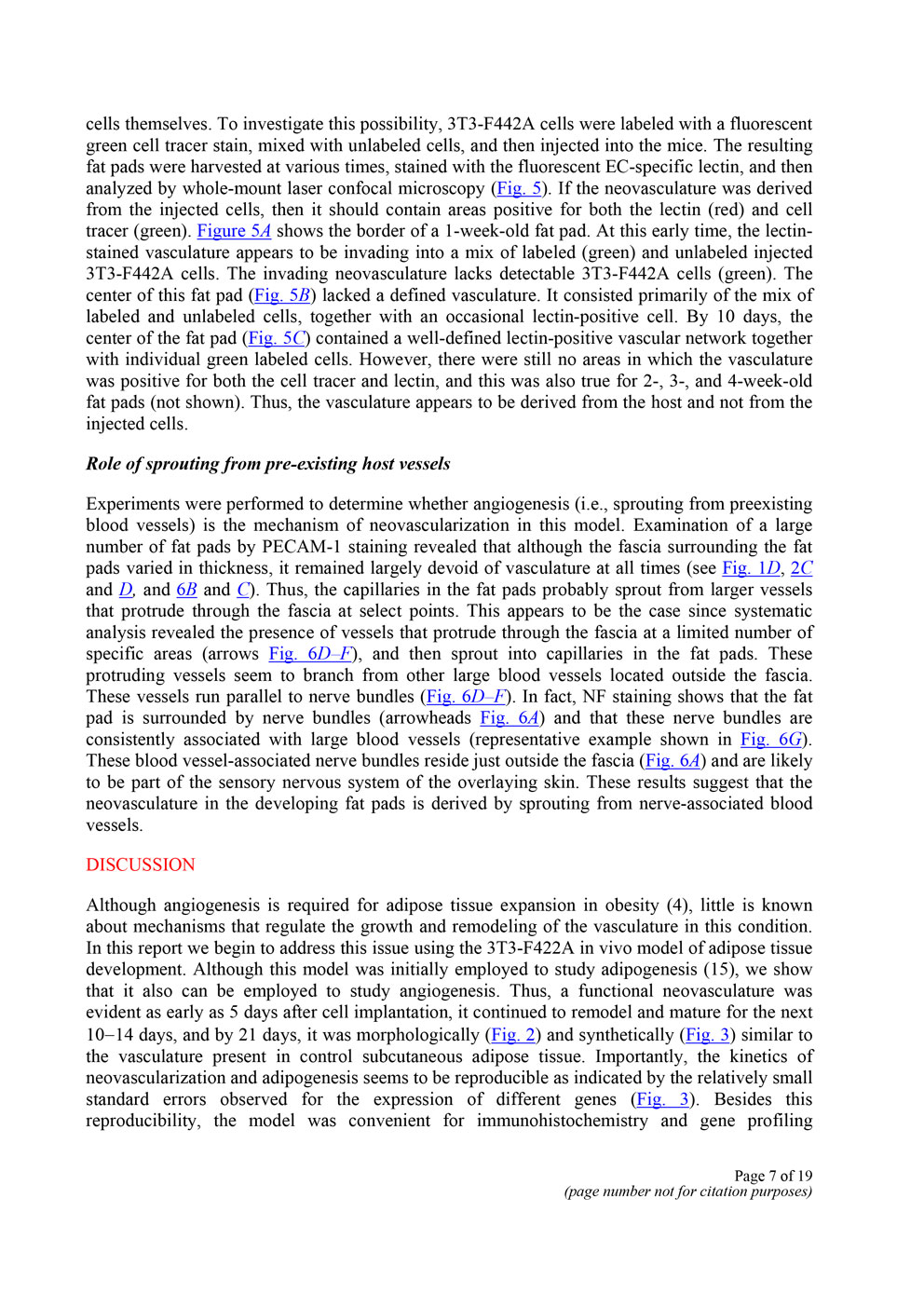 Angiogenesis in an in vivo model of adipose tissue development P7