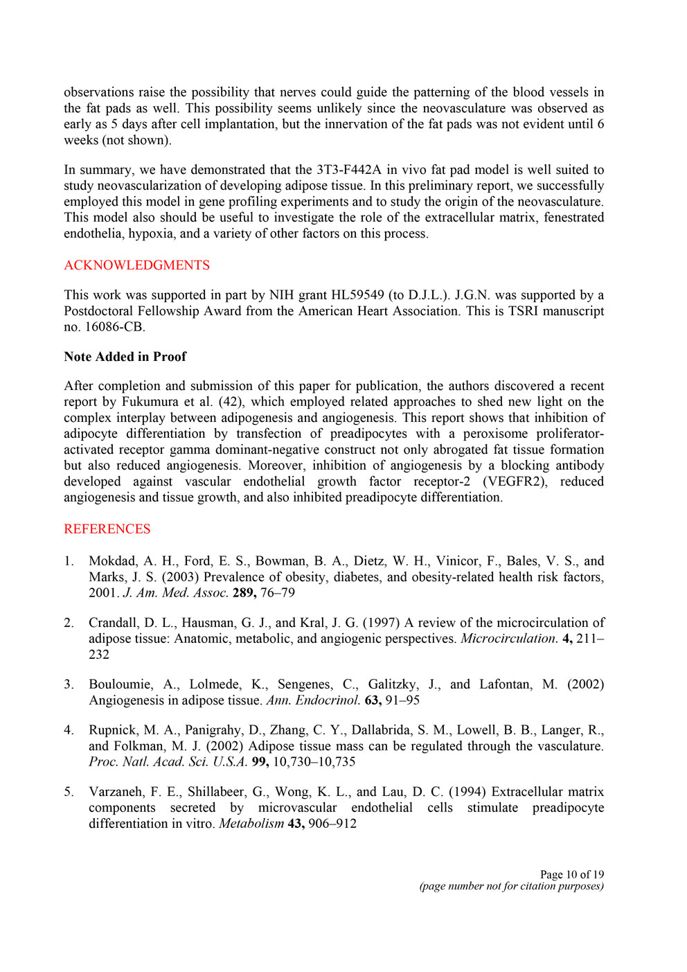 Angiogenesis in an in vivo model of adipose tissue development P10