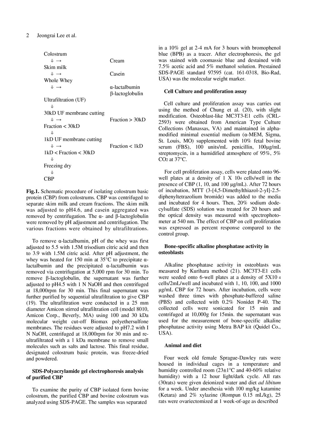 Effects of Colostrum Basic Protein from Colostrum Whey Protein: Increased in Osteoblast Proliferation and Bone Metabolism P2