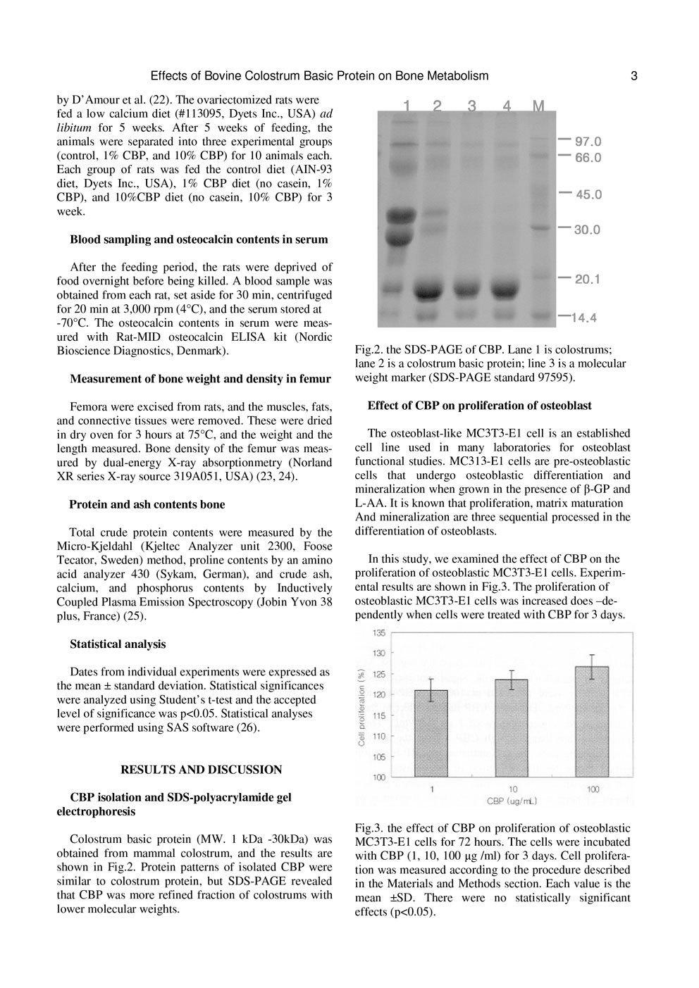 Effects of Colostrum Basic Protein from Colostrum Whey Protein: Increased in Osteoblast Proliferation and Bone Metabolism P3