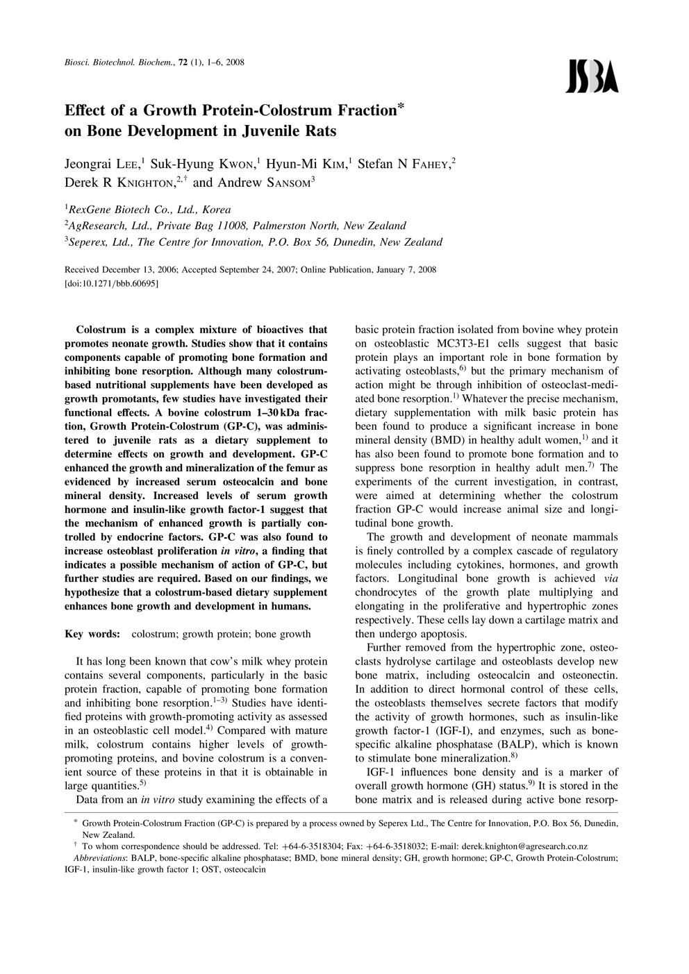 Effect of a Growth Protein-Colostrum Fraction on Bone Development in Juvenile Rats P1