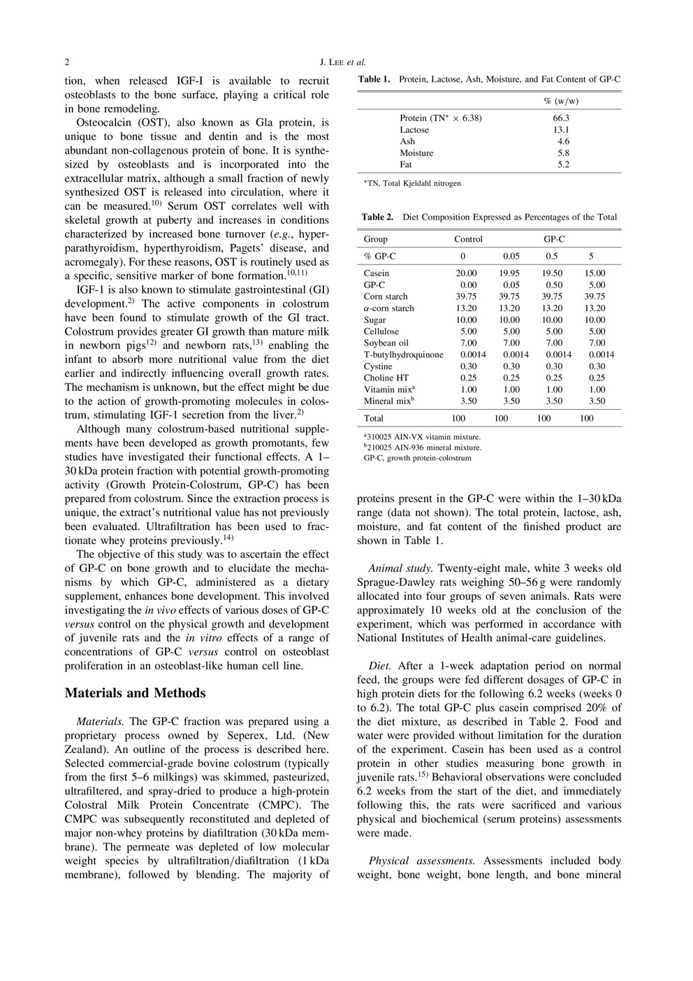 Effect of a Growth Protein-Colostrum Fraction on Bone Development in Juvenile Rats P2