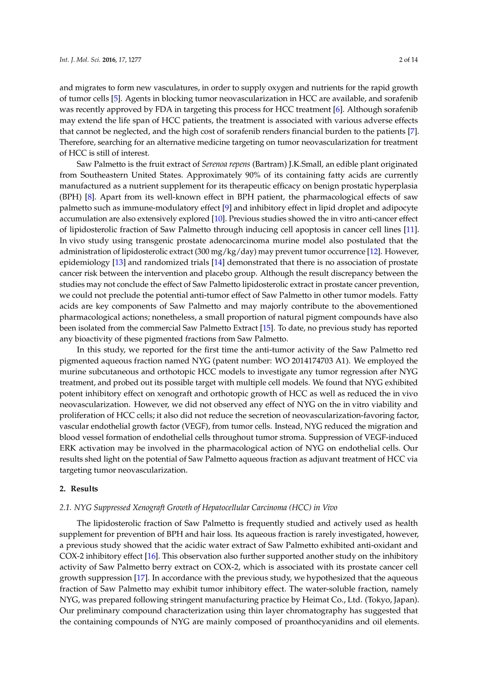 Potential of Pigment from Saw Palmetto for Adjuvant Therapy of Hepatocellular Carcinoma P2