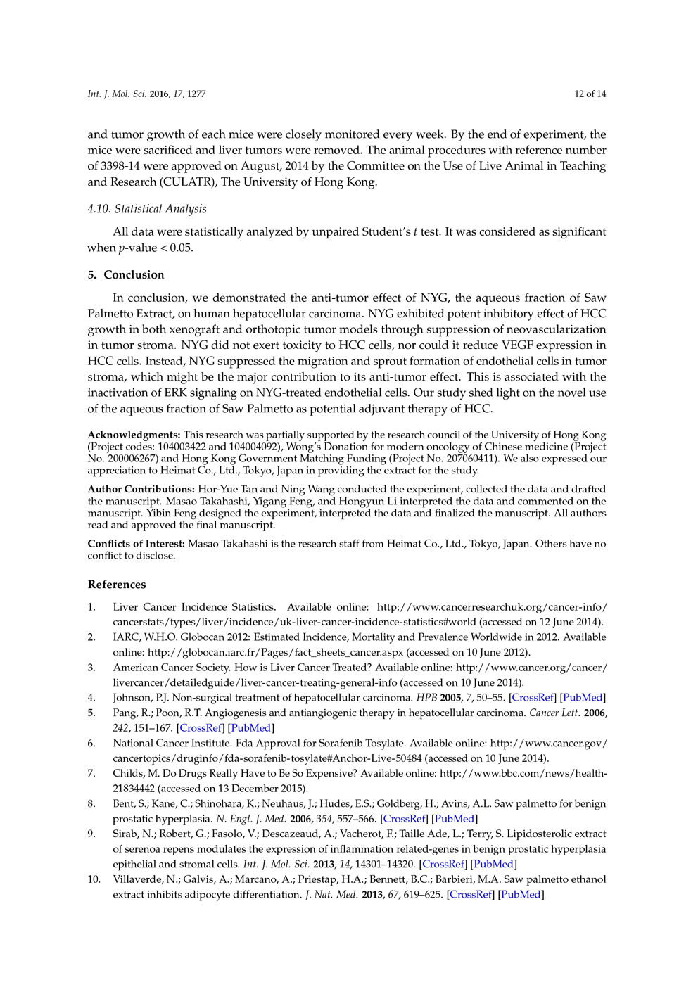 Potential of Pigment from Saw Palmetto for Adjuvant Therapy of Hepatocellular Carcinoma P12